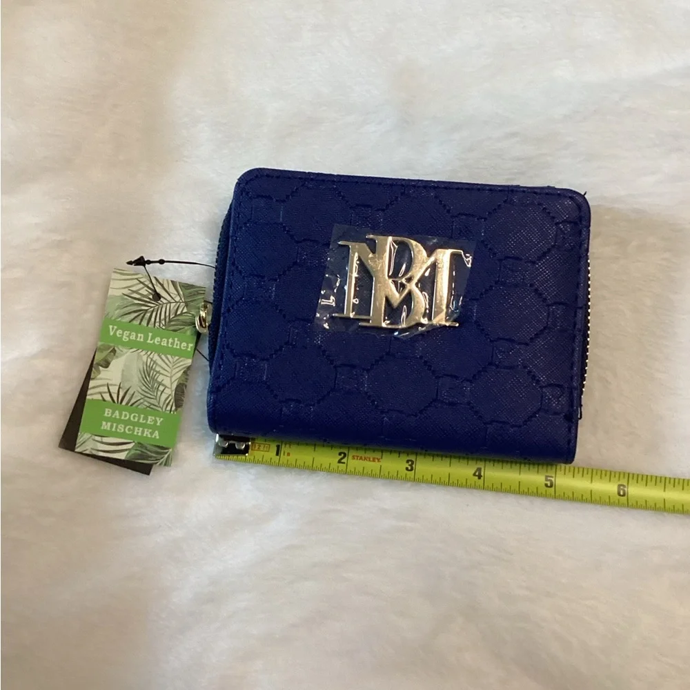 Badgley Mischka Zip Around Wallet Electric Blue Monogram Vegan Leather NWT Glam - Picture 5 of 6